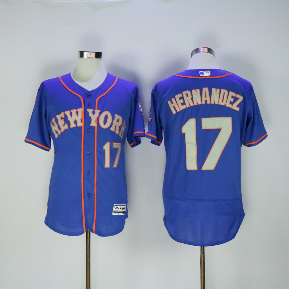 Men New York Mets #17 Hernandez Blue Grey Throwback Elite MLB Jerseys->->MLB Jersey
